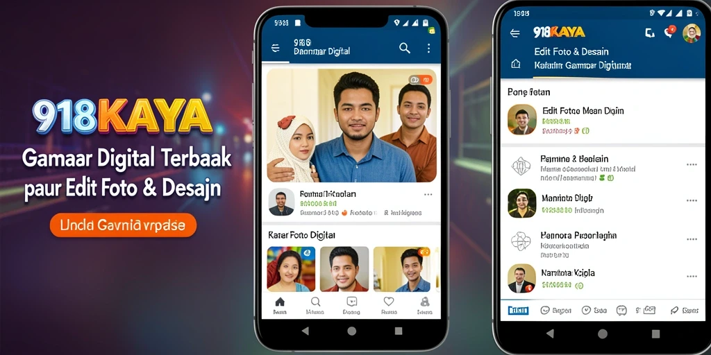 Antarmuka pengguna aplikasi 918KAYA untuk edit foto dan desain.