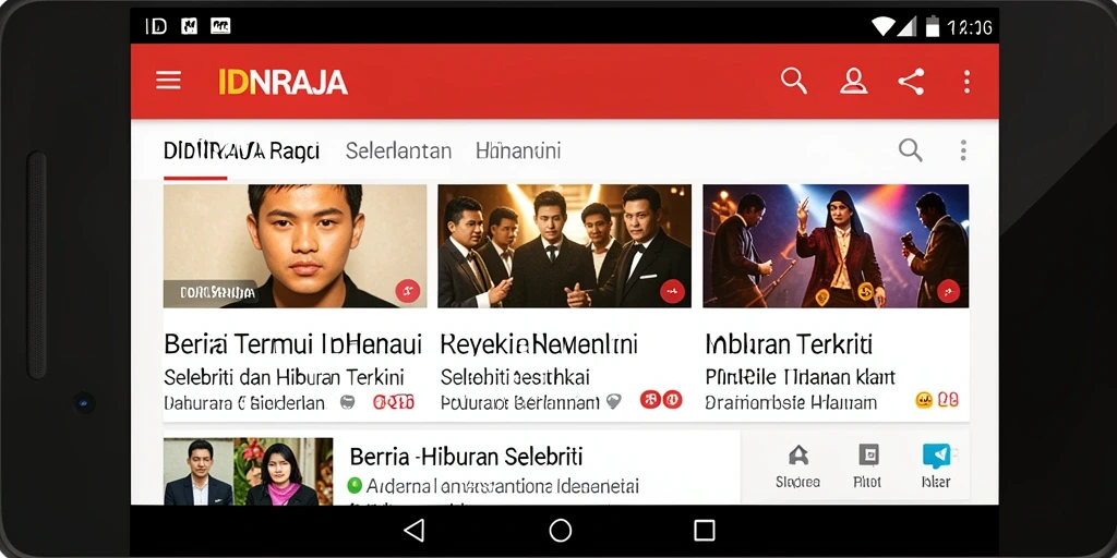 Tampilan antarmuka IDNRAJA dengan berita hiburan selebriti terbaru.