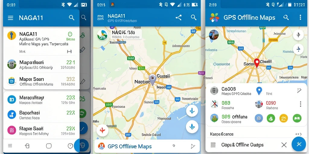 Screenshot NAGA11 menampilkan antarmuka pengguna aplikasi GPS Offline Maps yang intuitif.