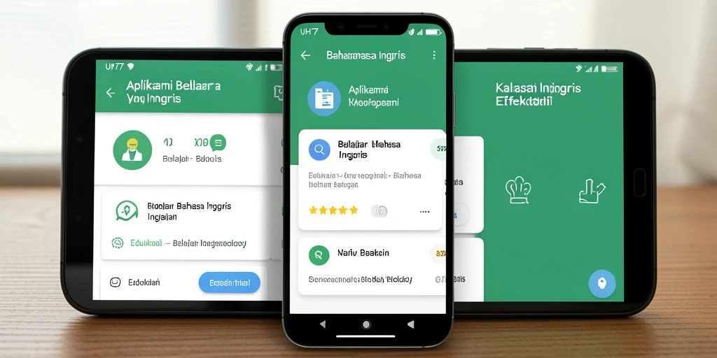 Screenshot aplikasi UH77 menunjukkan antarmuka belajar Bahasa Inggris yang menarik.