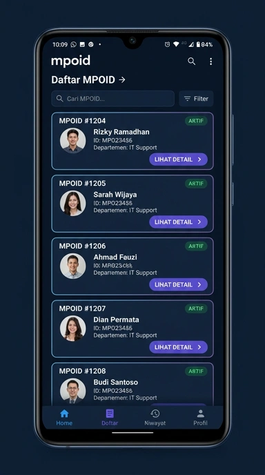 Tampilan halaman daftar mpoid
